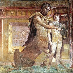 El centauro Quirón ensenyant a Aquiles a tocar la lira, fresca romana d'Herculano, sigle I d. C.